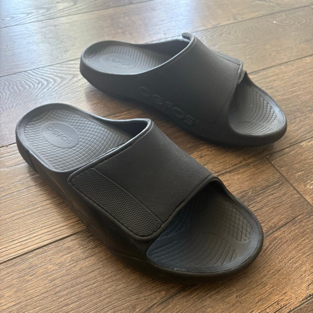 OOFOS Sport Flex Black Slide Sandals Comfort Mens Size 12 - 14 EU 45